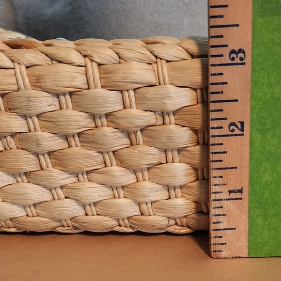 unbranded Bags Vintage Small Woven Straw Tote Bag With Blue Fabric